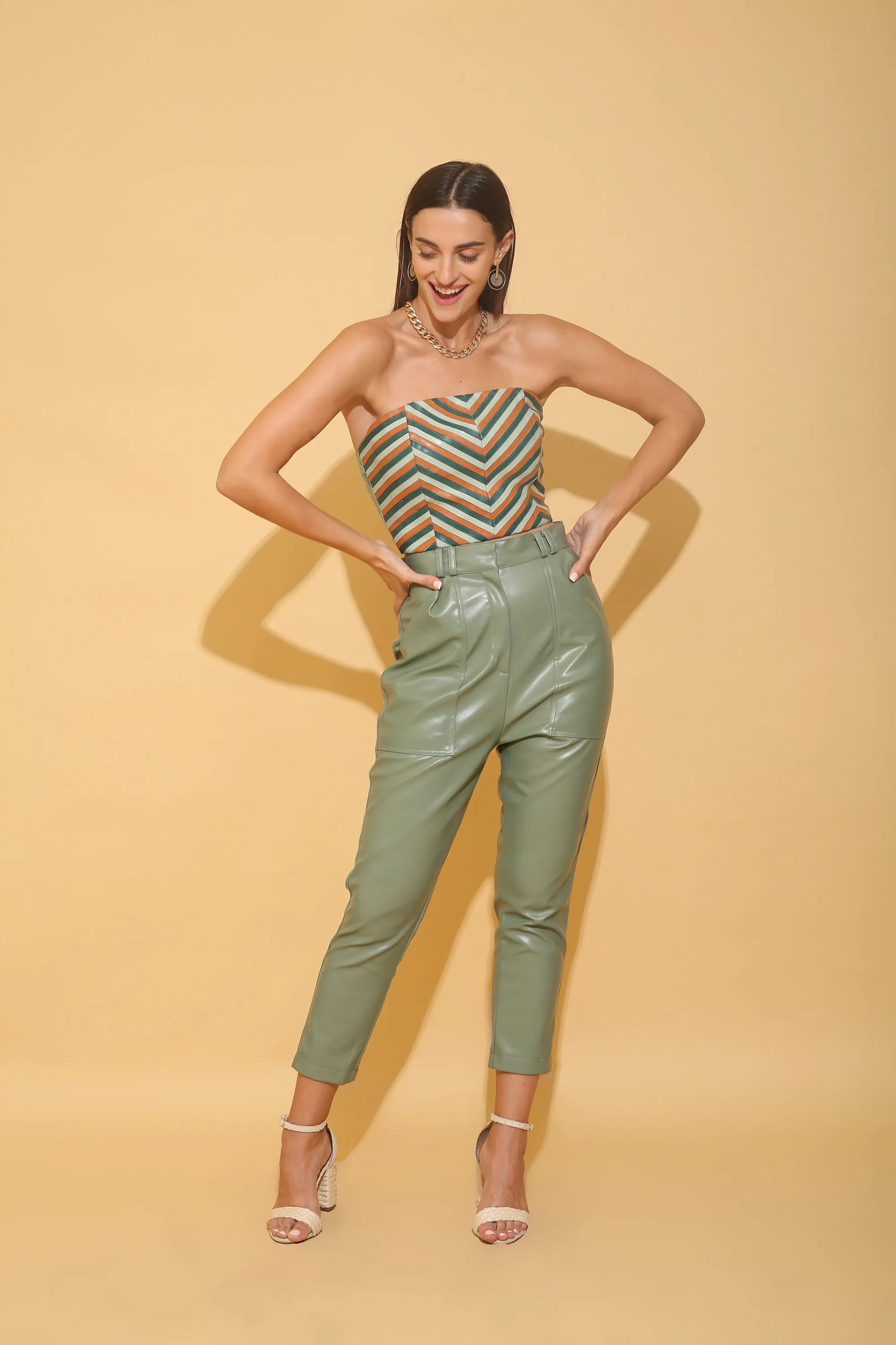 Faux Leather Chevron Tube Top