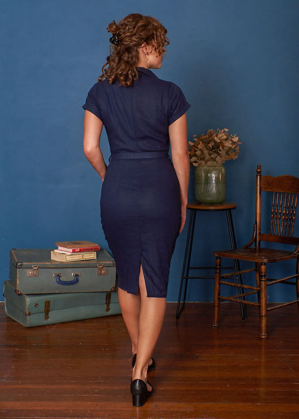 Faye Navy Linen Dress