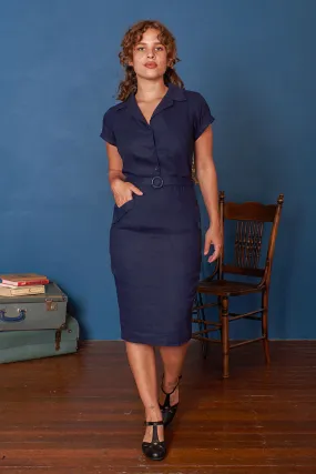 Faye Navy Linen Dress