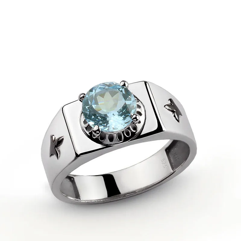 Fleur de Lis 925 Sterling Silver Men's Ring with Gemstone