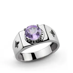 Fleur de Lis 925 Sterling Silver Men's Ring with Gemstone