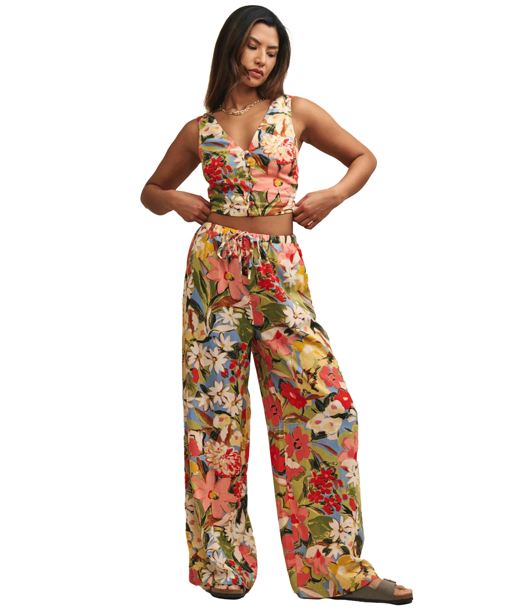 Floral Linen-blend Crop Top - Multi