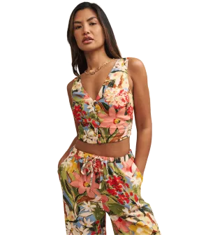 Floral Linen-blend Crop Top - Multi