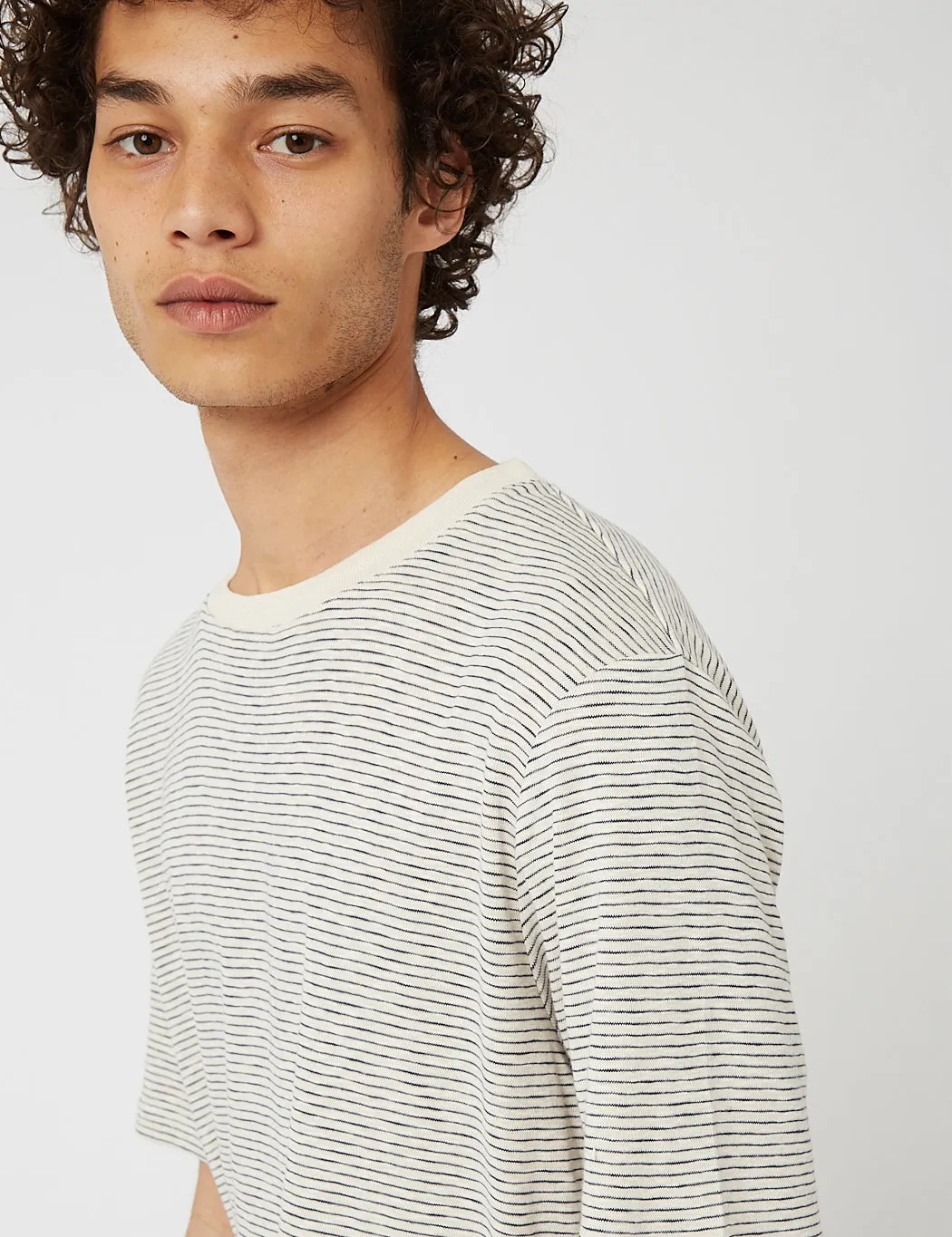 Folk Fine Stripe T-Shirt - Ecru/Navy Blue