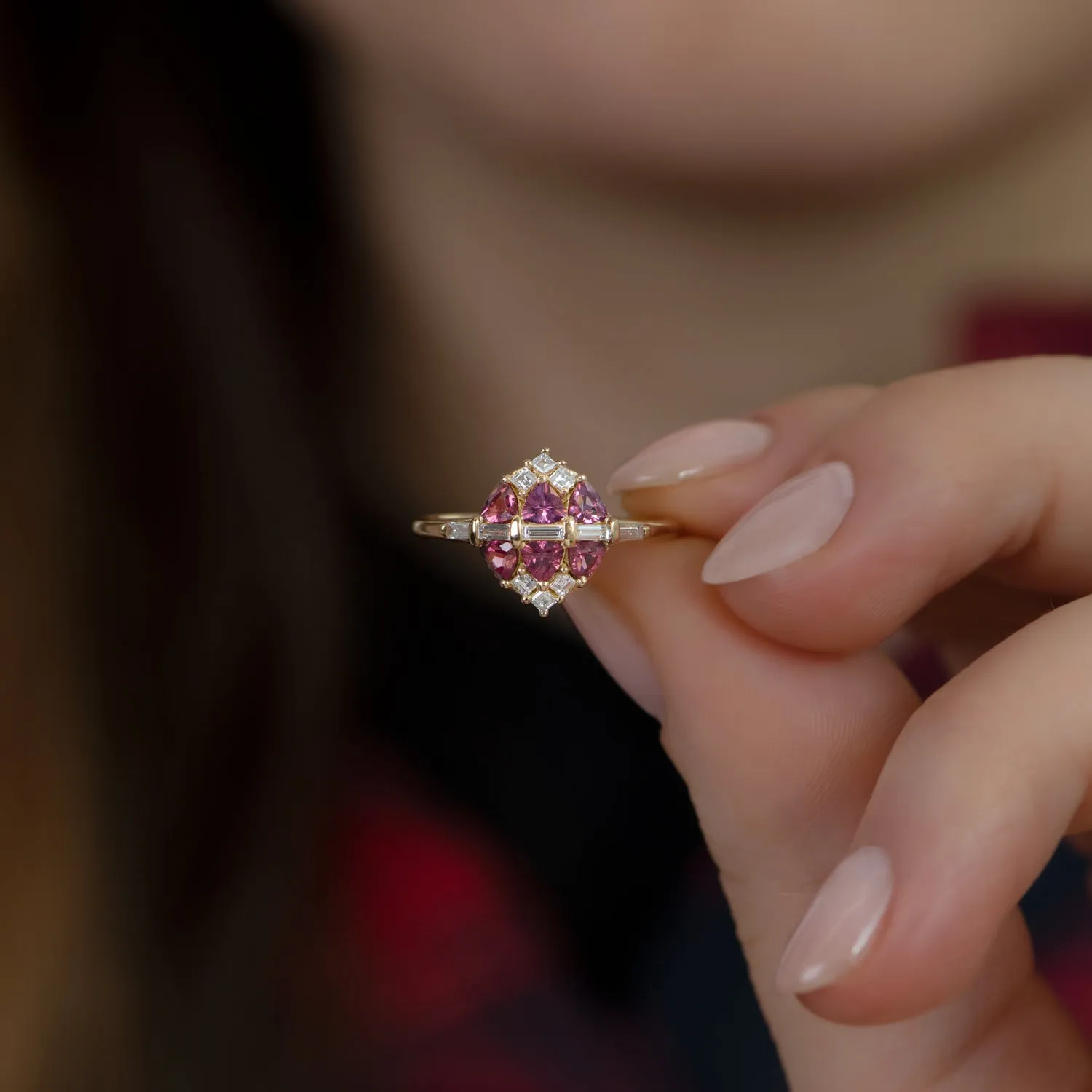 Garnet and Diamond Cluster Engagement Ring