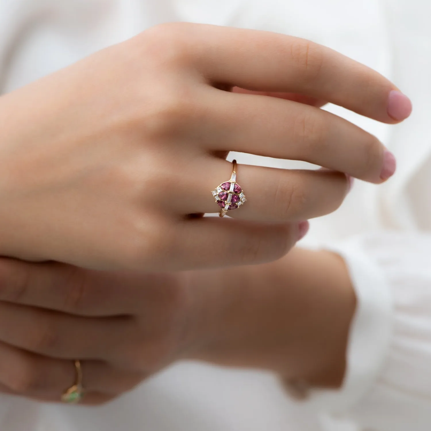 Garnet and Diamond Cluster Engagement Ring