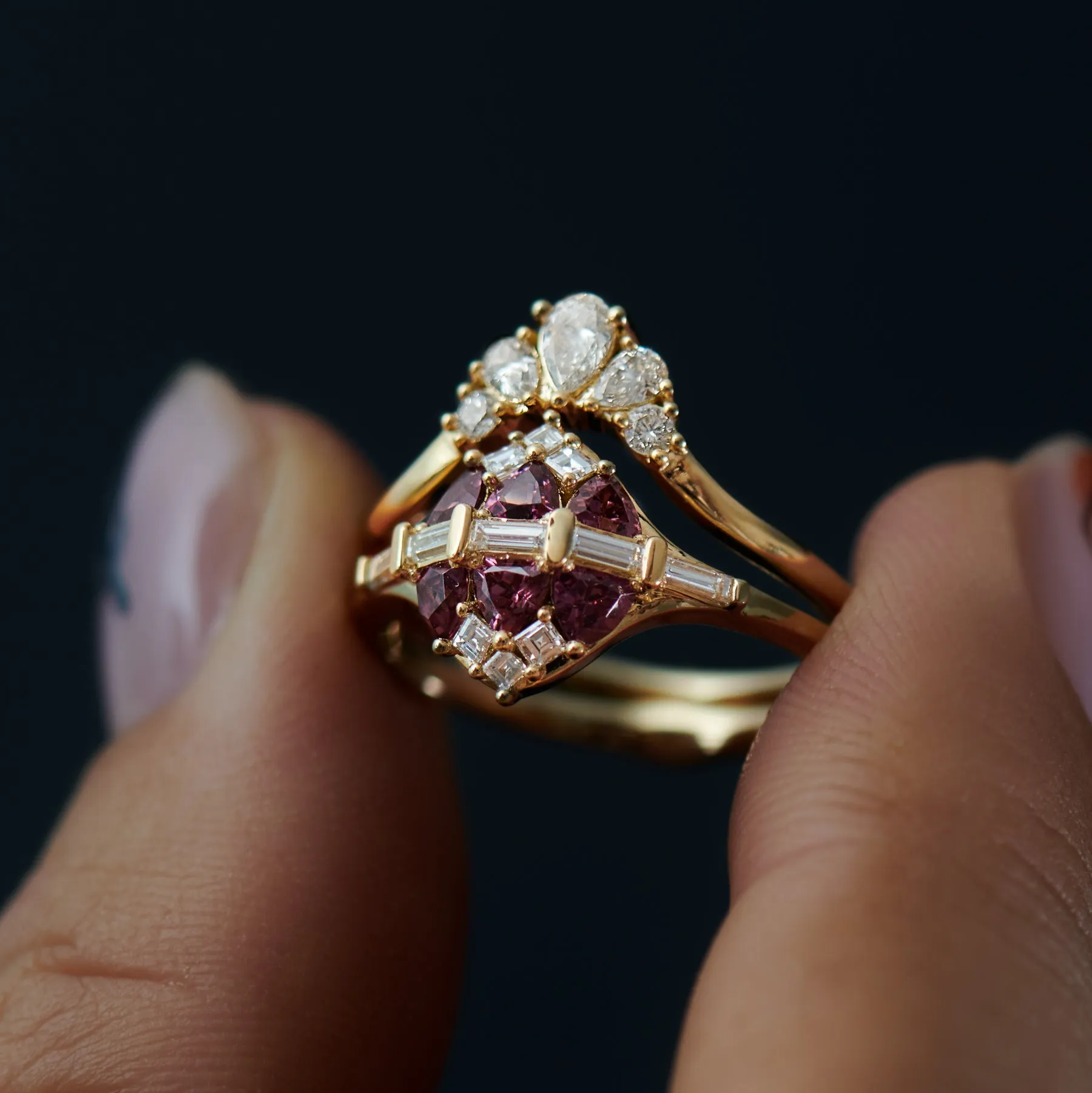 Garnet and Diamond Cluster Engagement Ring