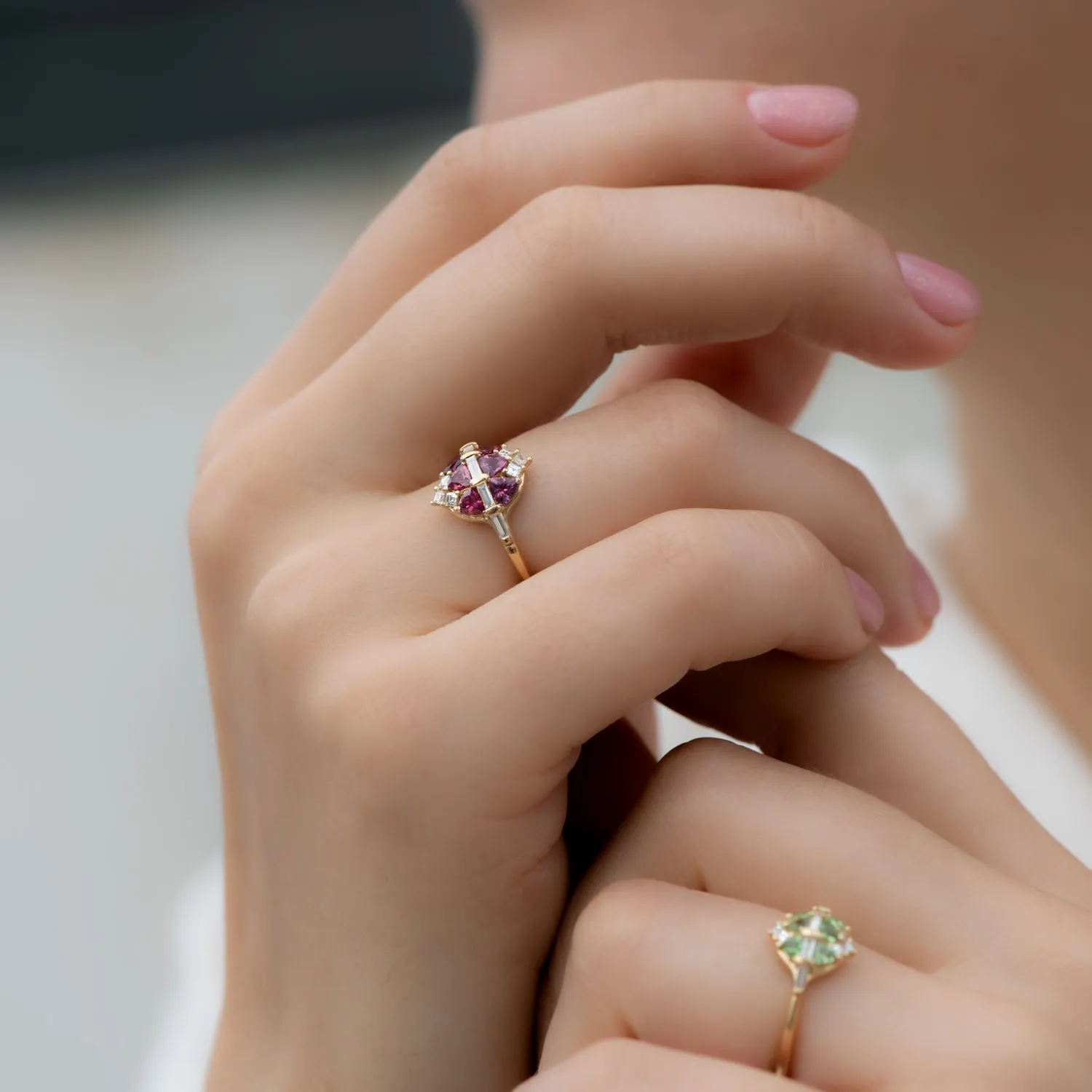 Garnet and Diamond Cluster Engagement Ring