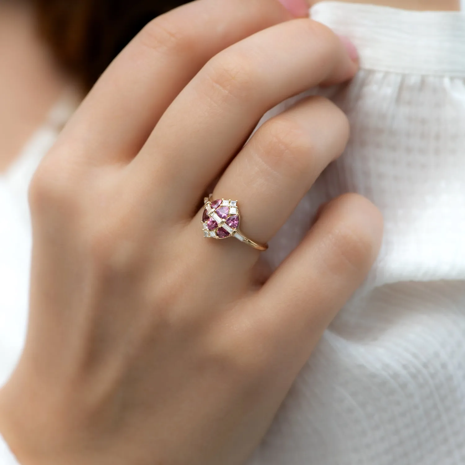 Garnet and Diamond Cluster Engagement Ring