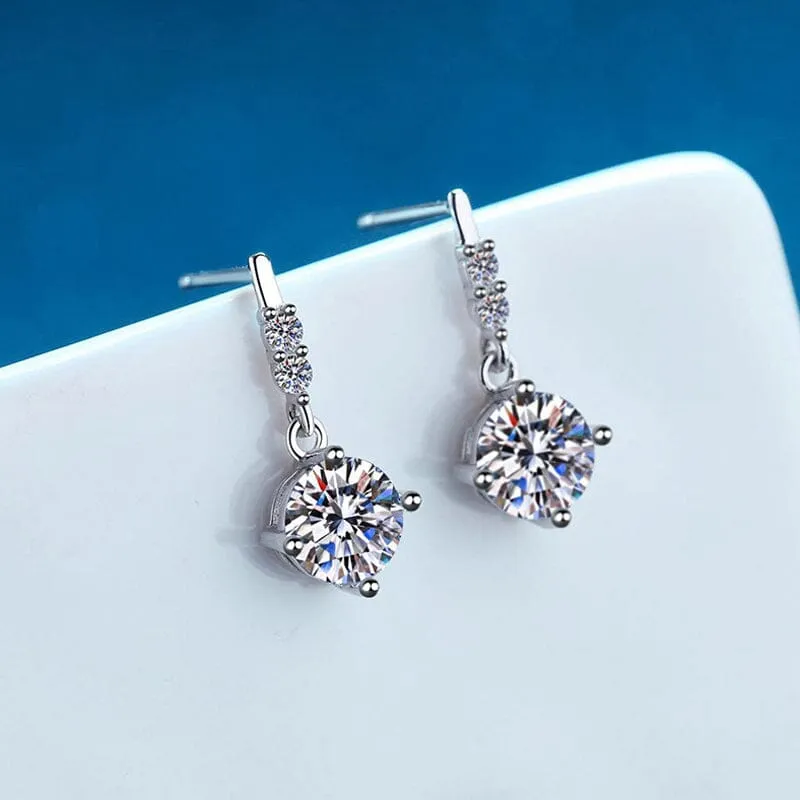 Geometric Diamond Drop Earrings - 925 Sterling Silver