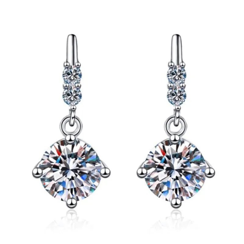 Geometric Diamond Drop Earrings - 925 Sterling Silver