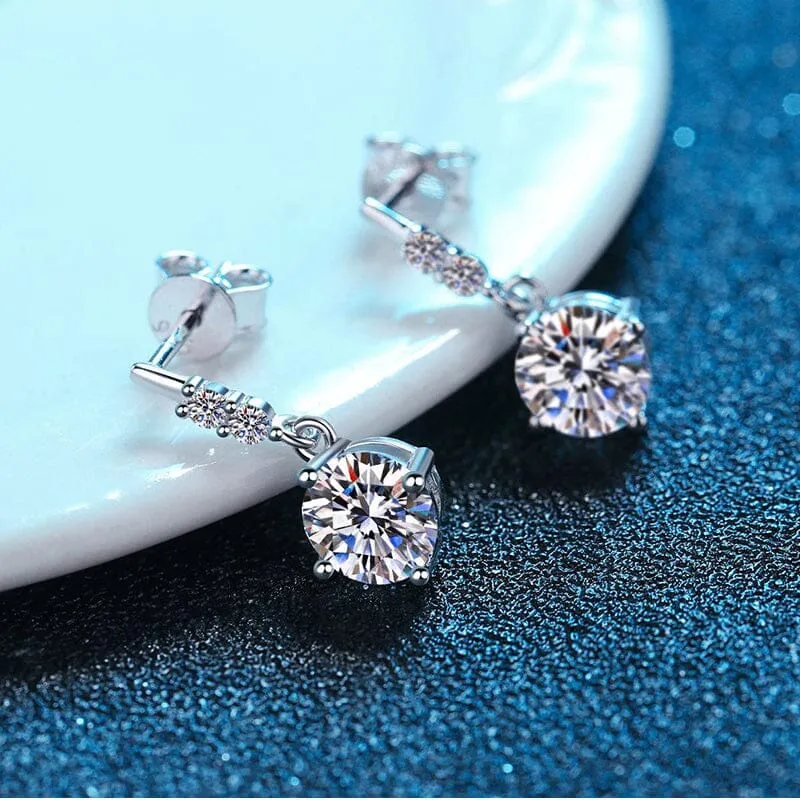 Geometric Diamond Drop Earrings - 925 Sterling Silver