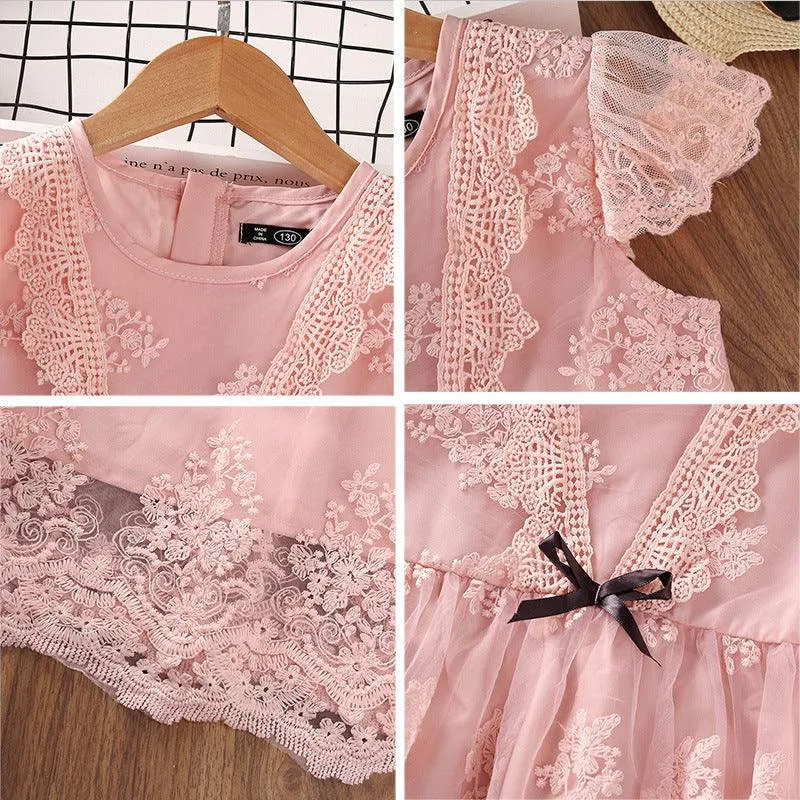 Girls' Dress Summer Pink Lace Skirt Sweet Princess Skirt Embroidery Large Children's Gauze Skirt