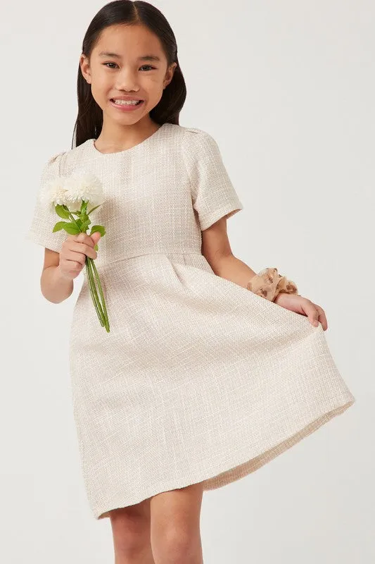 Girls Tweed Dress in Ivory