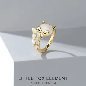 Gold Plated Crystal Gemstone Fox Element Adjustable Open Ring LJ17