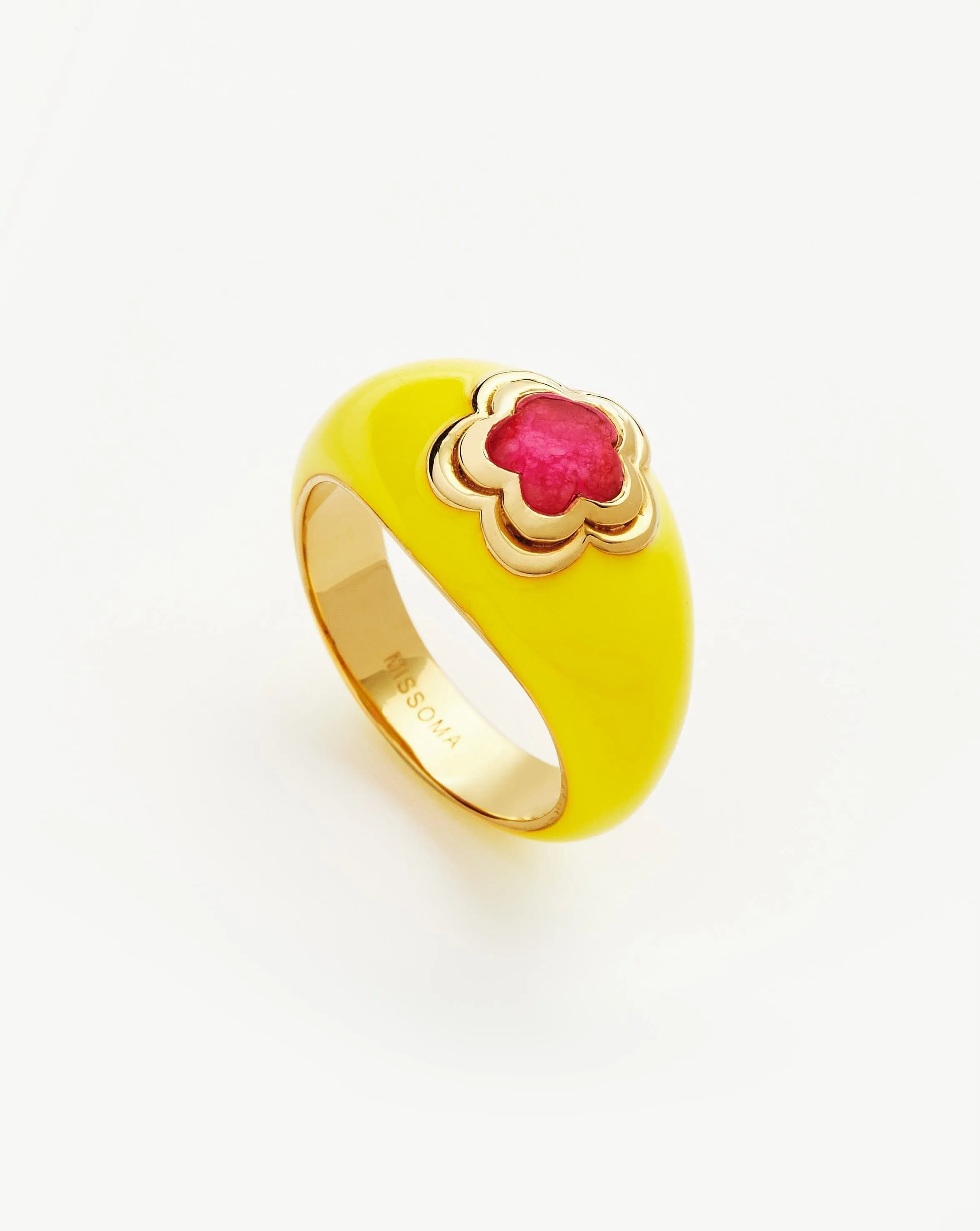 Good Vibes Enamel Flower Gemstone Ring | 18ct Gold Plated/Lemon Yellow