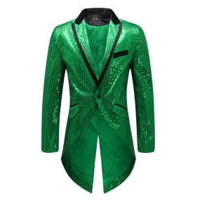 Green Sequin Decorated Swallowtail Coat