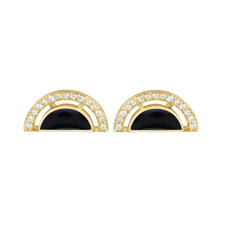 Half Moon Enamel and Pavé Earrings