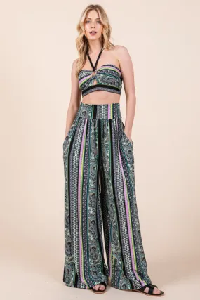 Halter Crop Top with Wide Leg Pants with Pockets