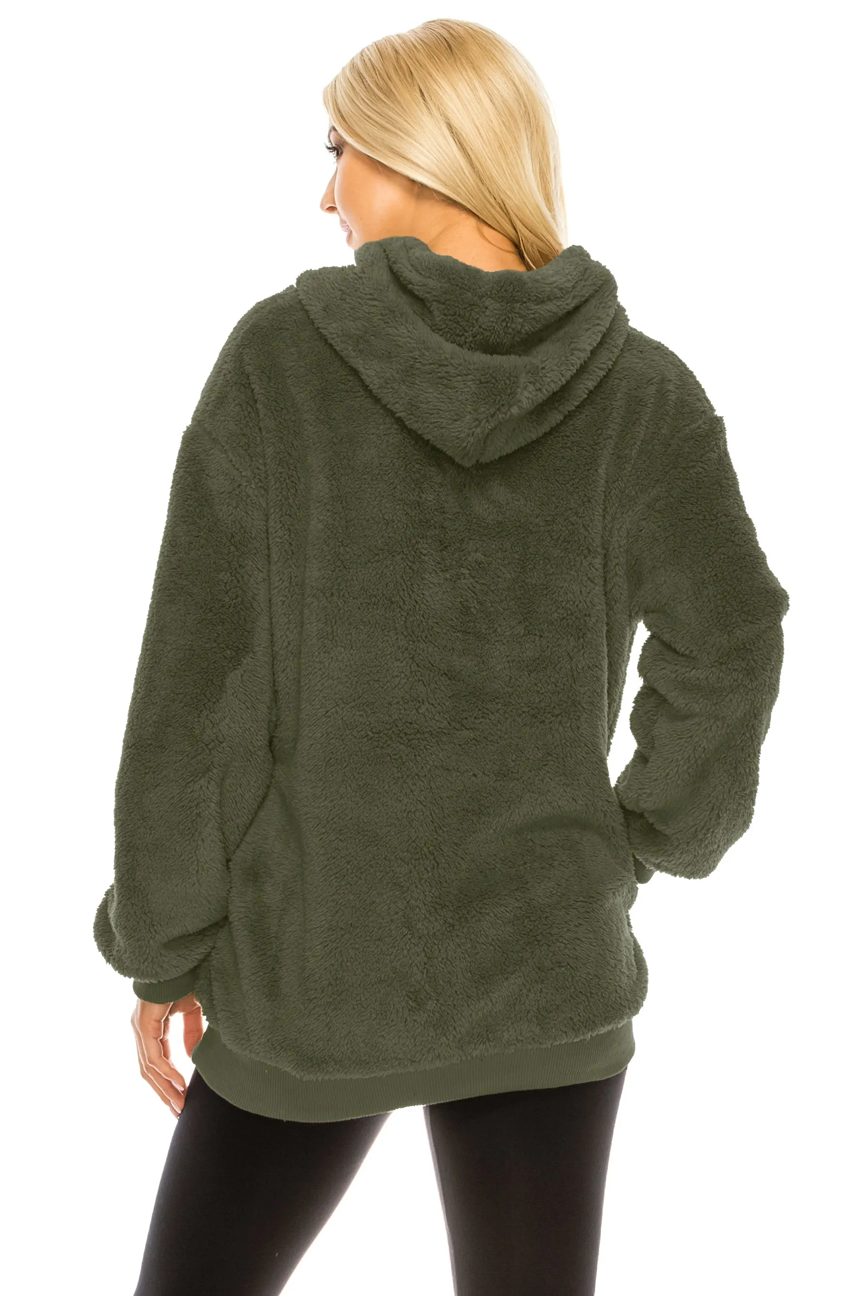 Haute Edition Women's Colorblock and Solid 1/4 Zip Sherpa Hoodie