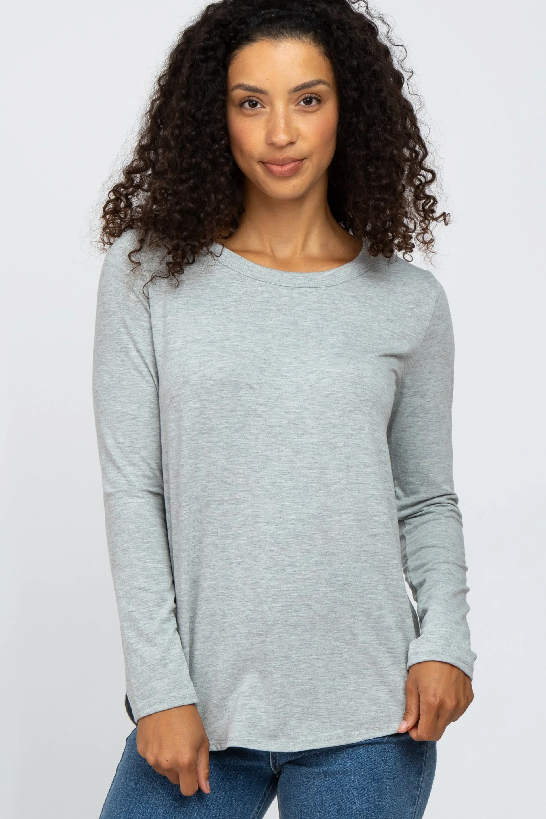 Heather Grey Basic Maternity Long Sleeve Top