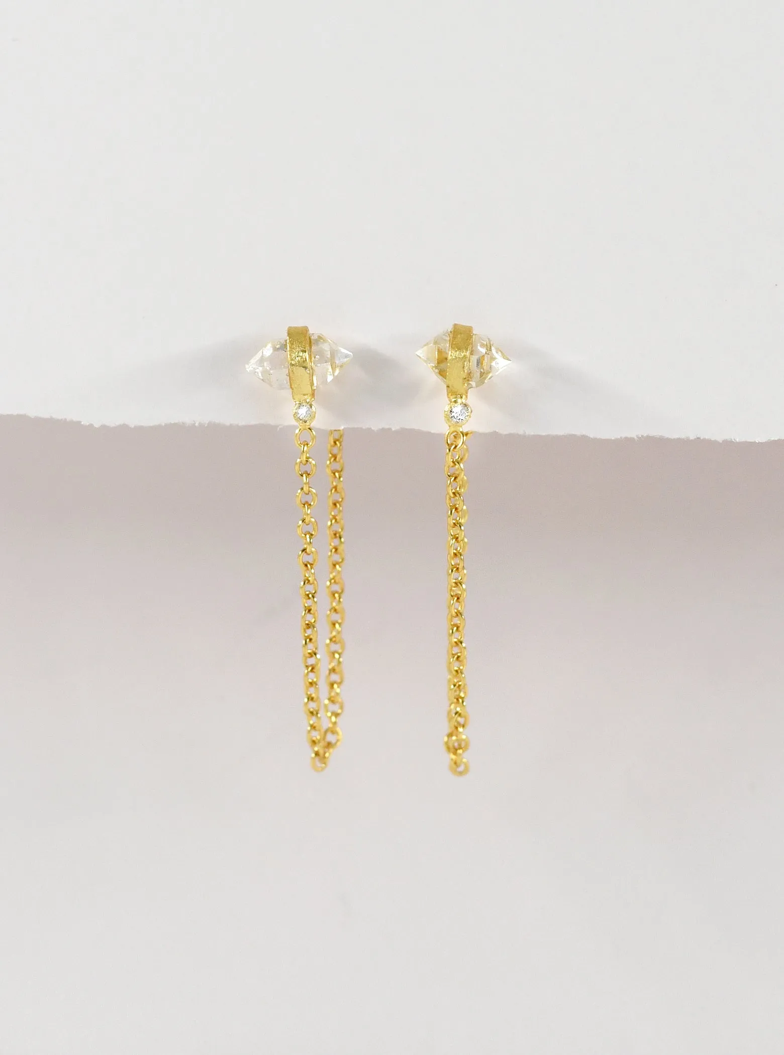 Herkimer Diamond Drop Chain with Diamond Earrings