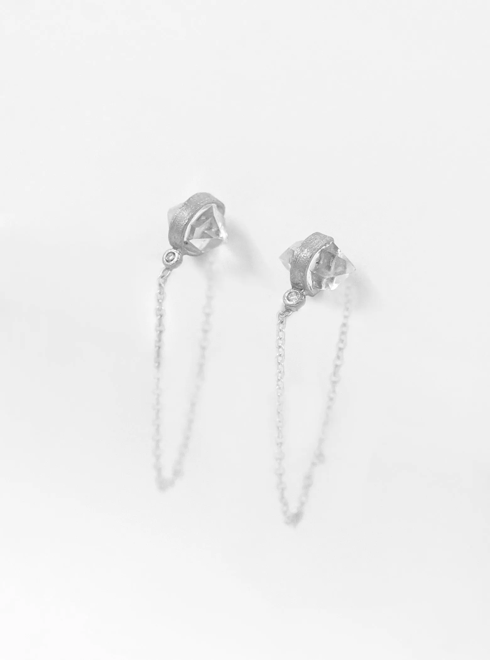 Herkimer Diamond Drop Chain with Diamond Earrings