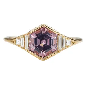 Hexagon Cut Spinel Engagement Ring in Mauve with Diamonds