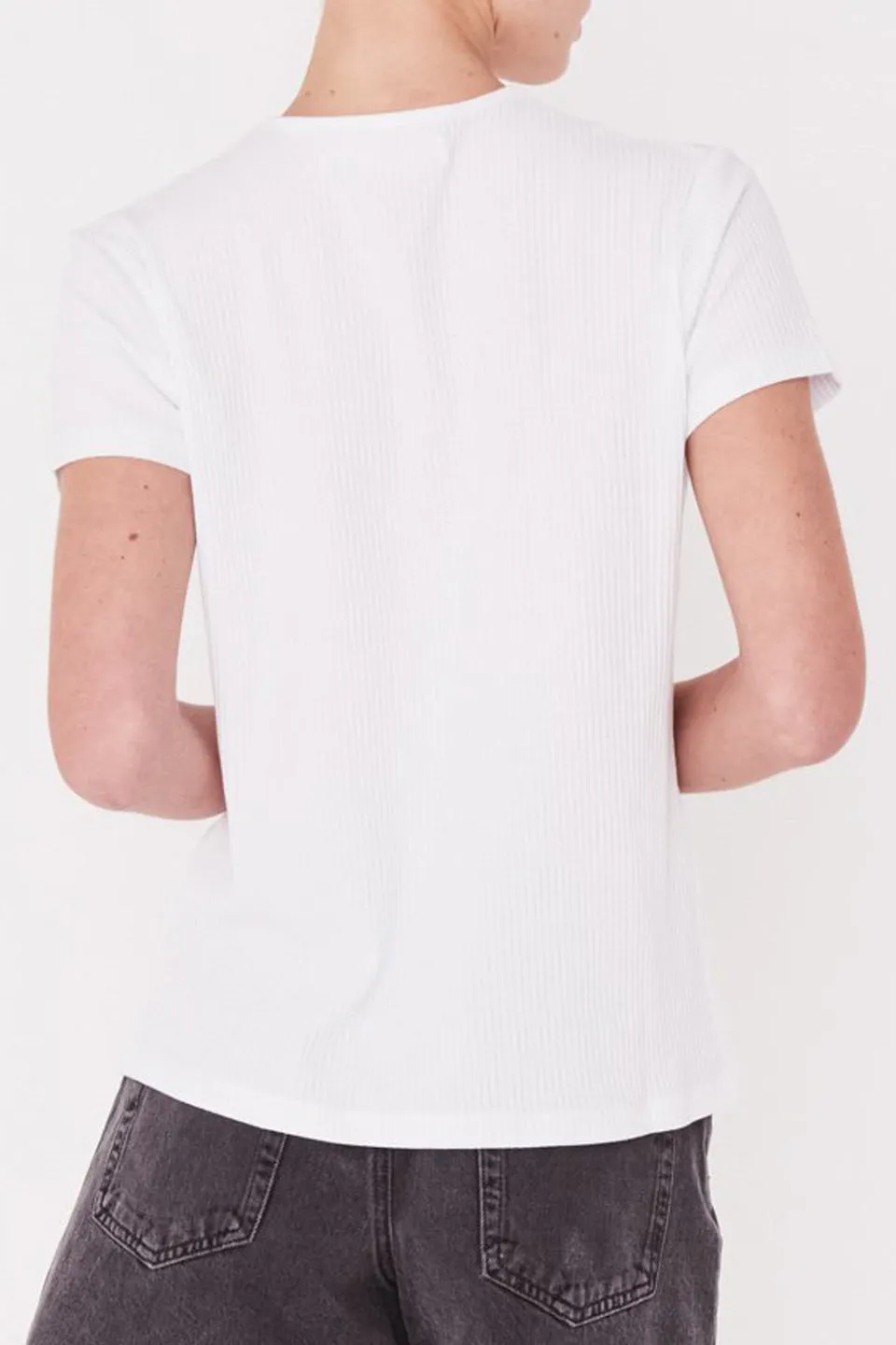 Ida SS White Rib Slim Fit Tee