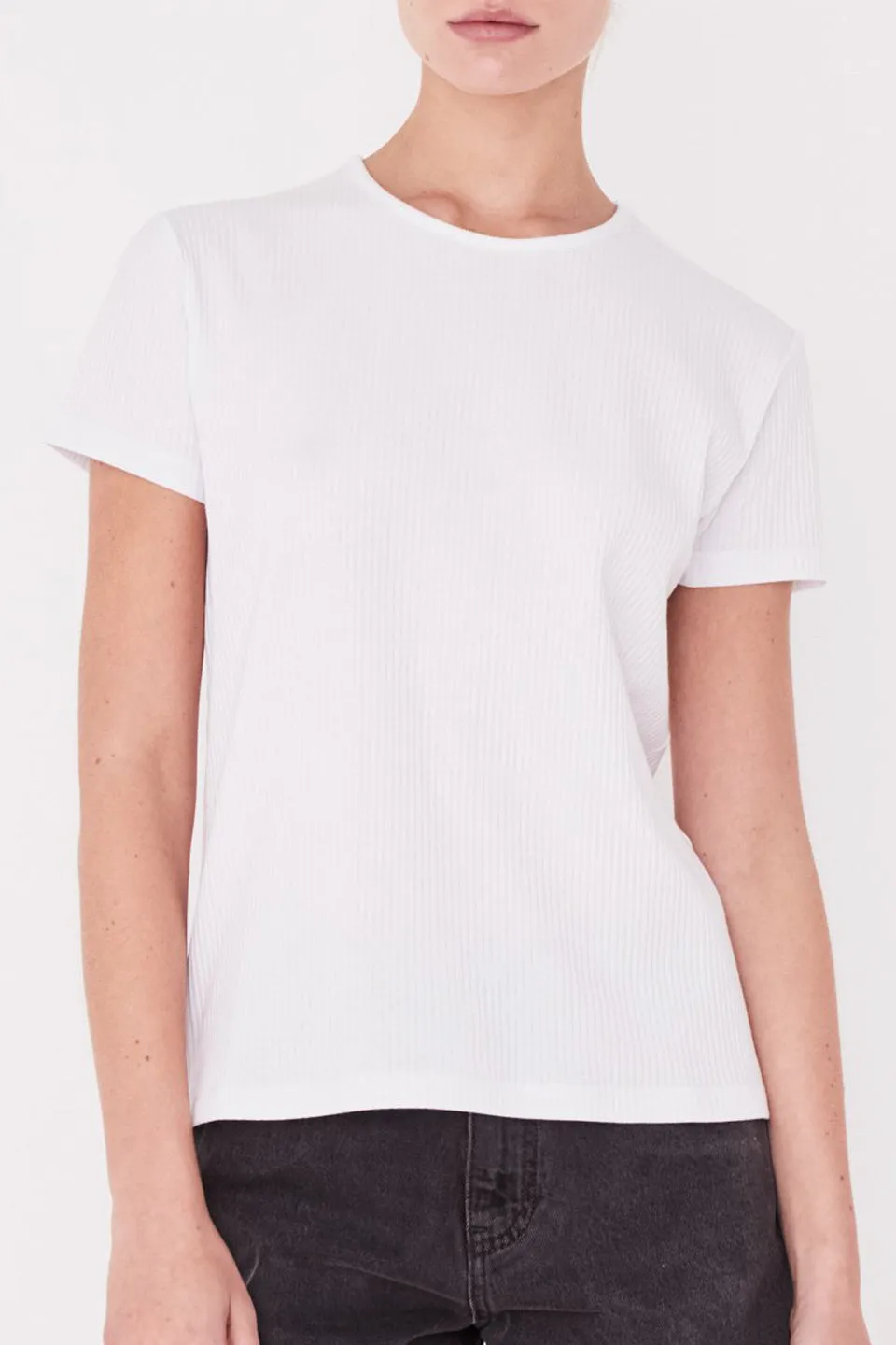 Ida SS White Rib Slim Fit Tee