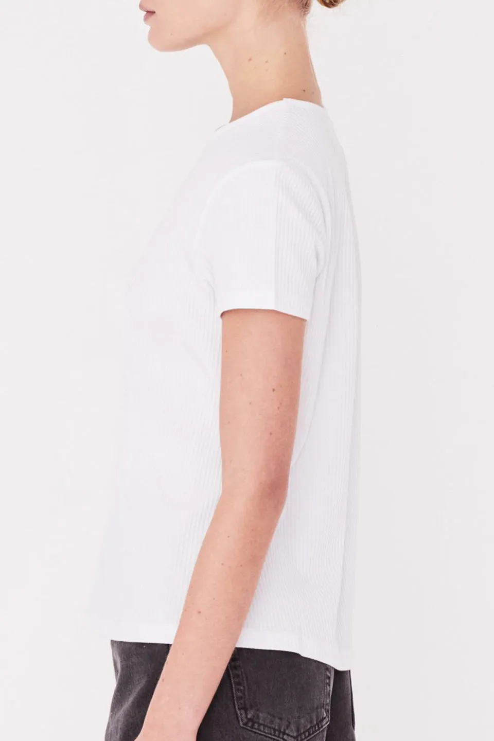 Ida SS White Rib Slim Fit Tee