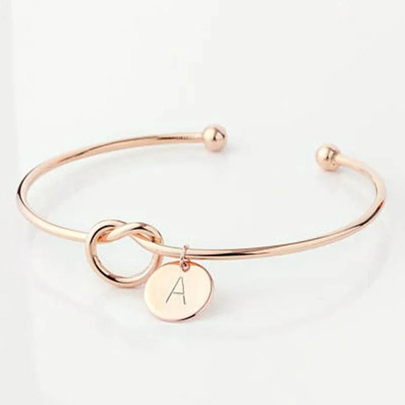 Initial Alloy Letter Charm Open Cuff Bracelets For Women