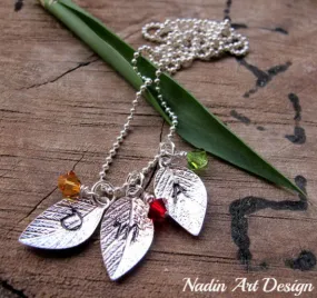 Initial Leaf Necklace with Birthstone Charms