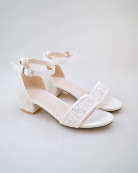 Ivory Crochet Lace Low Block Heel Girls Sandals