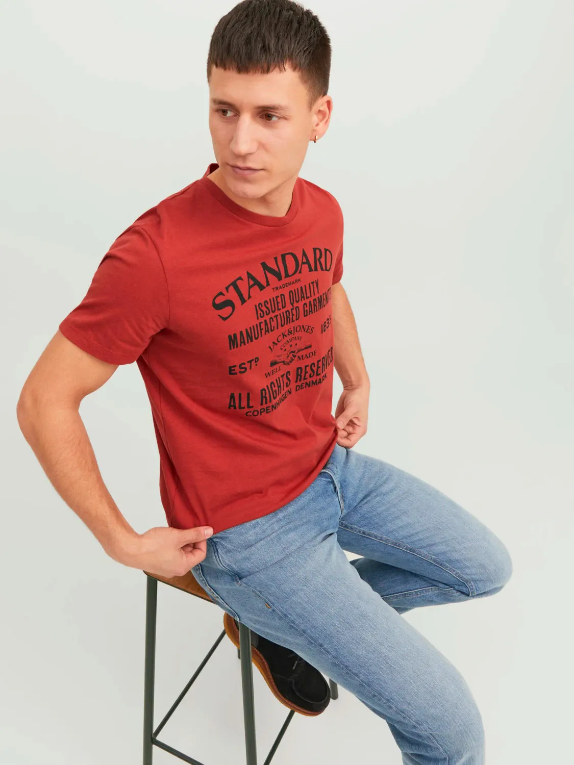 Jack & Jones Mens T-Shirt 'JJEJEANS TEE' Print Crew Neck