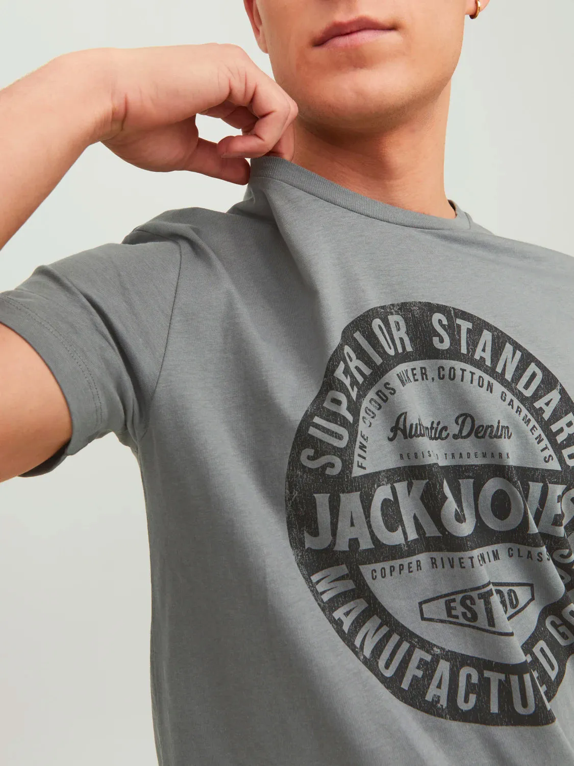 Jack & Jones Mens T-Shirt 'JJEJEANS TEE' Print Crew Neck