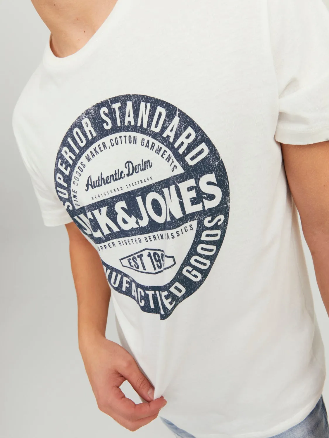 Jack & Jones Mens T-Shirt 'JJEJEANS TEE' Print Crew Neck