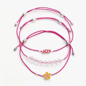 Joy Flower Cord Bracelets, Set of 3