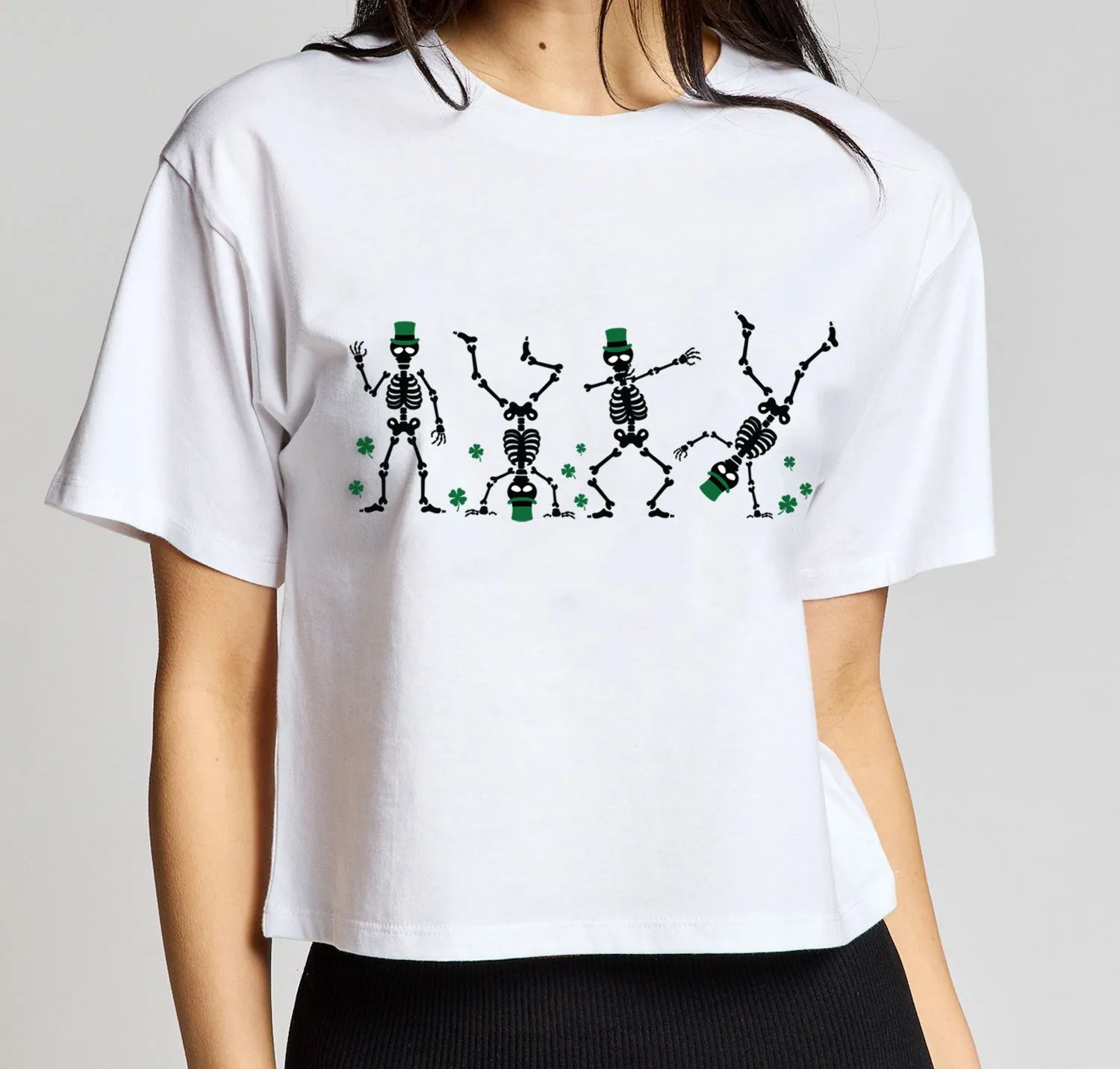 Jr Crop Top - Shamrock Skeletons