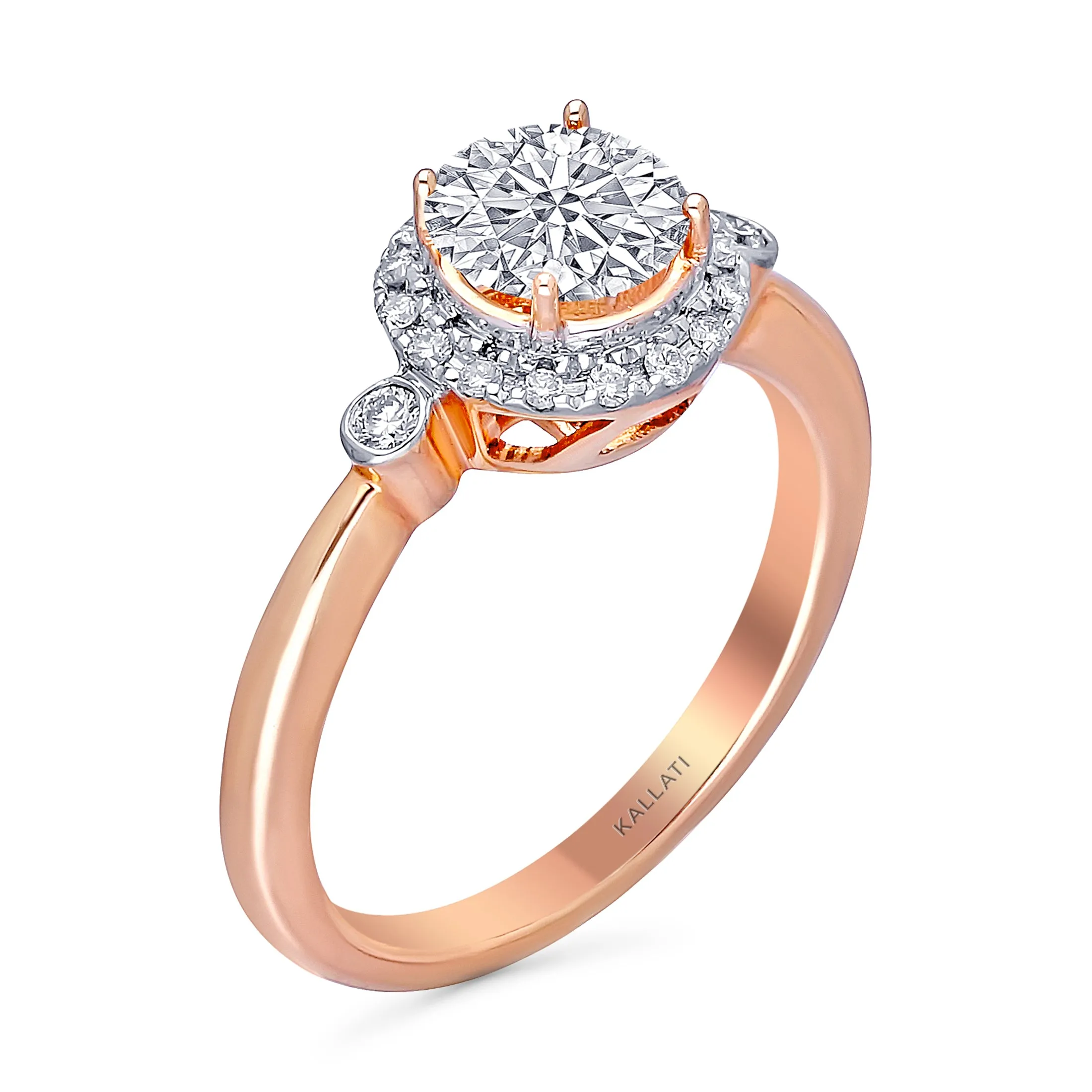 Kallati Eternal Round Halo Diamond Engagement Ring in 14K Rose Gold