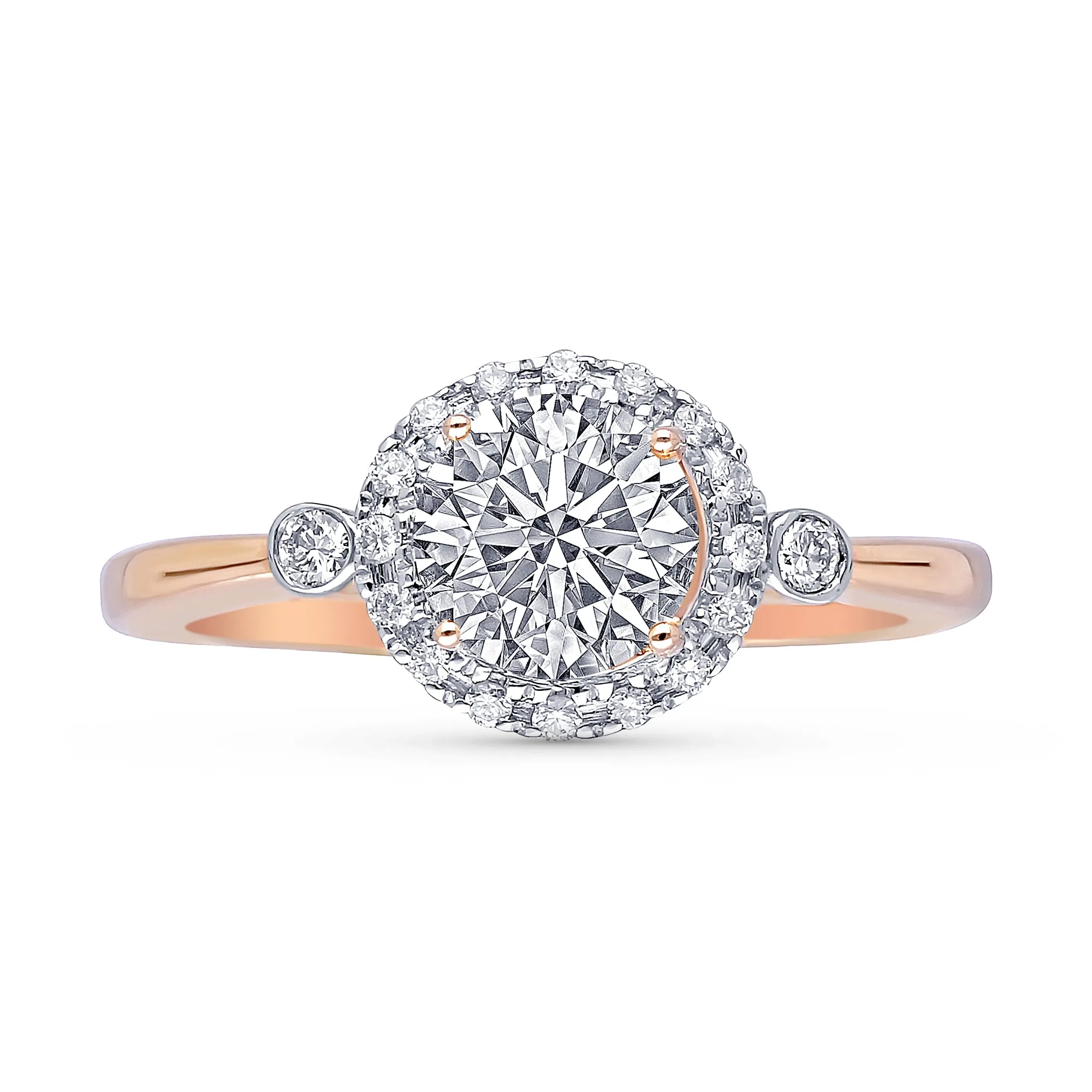 Kallati Eternal Round Halo Diamond Engagement Ring in 14K Rose Gold