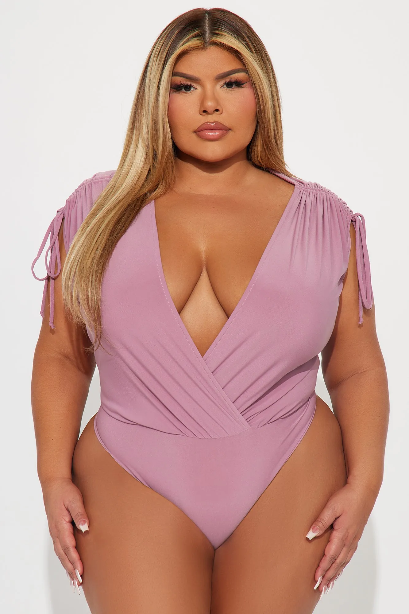 Kathryn Deep V-Neck Bodysuit - Mauve