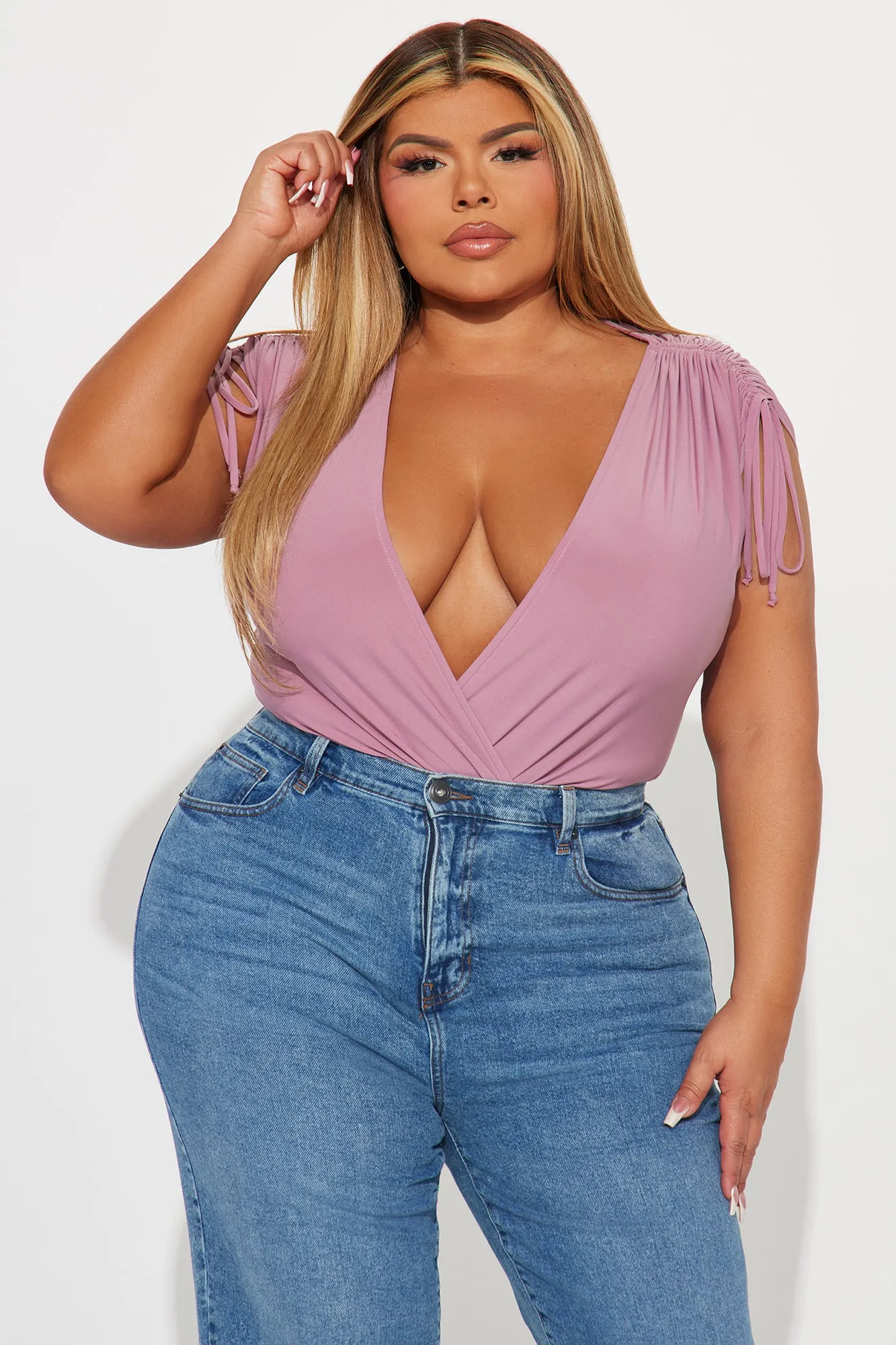 Kathryn Deep V-Neck Bodysuit - Mauve