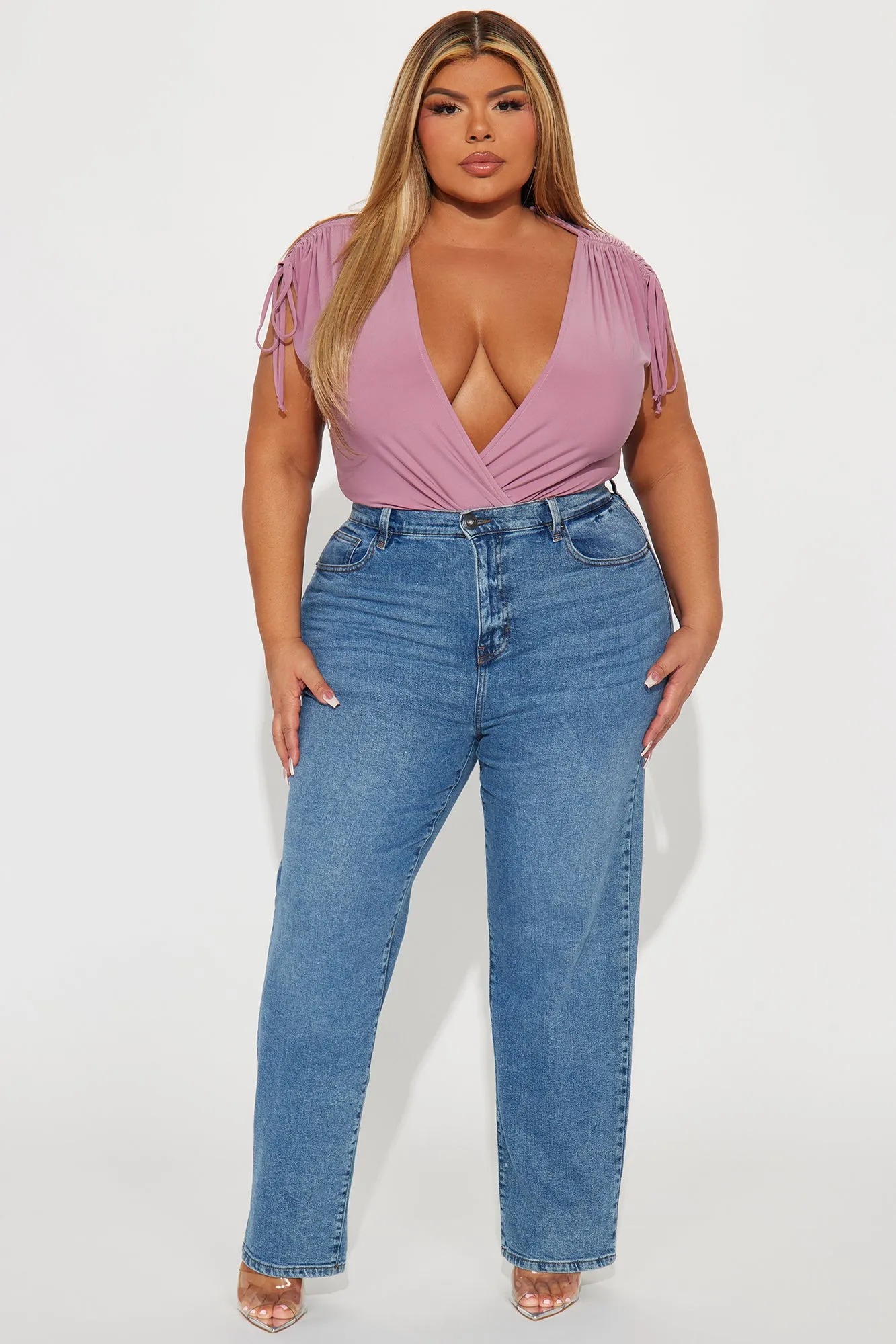 Kathryn Deep V-Neck Bodysuit - Mauve