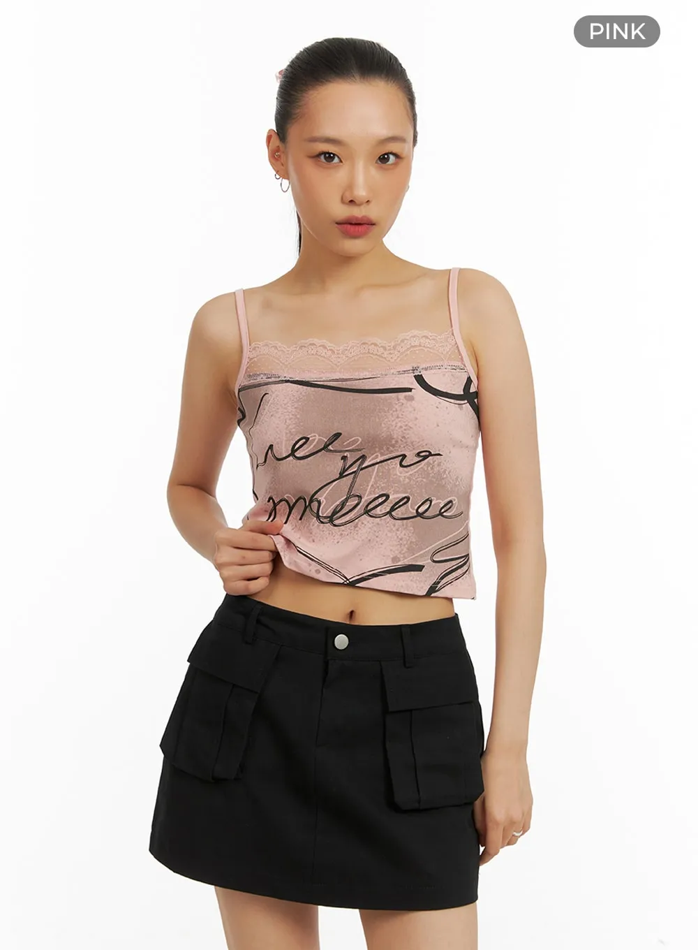 Lace Graphic Crop Cami Top IA417