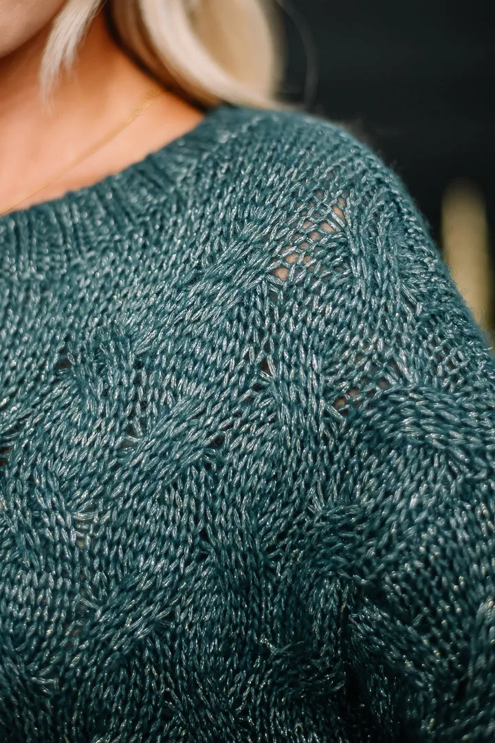 Ladies Night Shimmer Detailed Sweater | Deep Teal