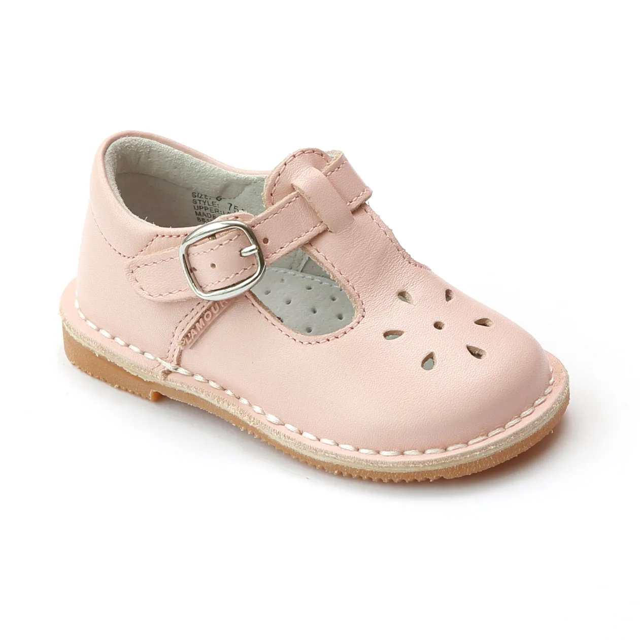 L'Amour Girls Classic 751 Pink Leather Mary Janes