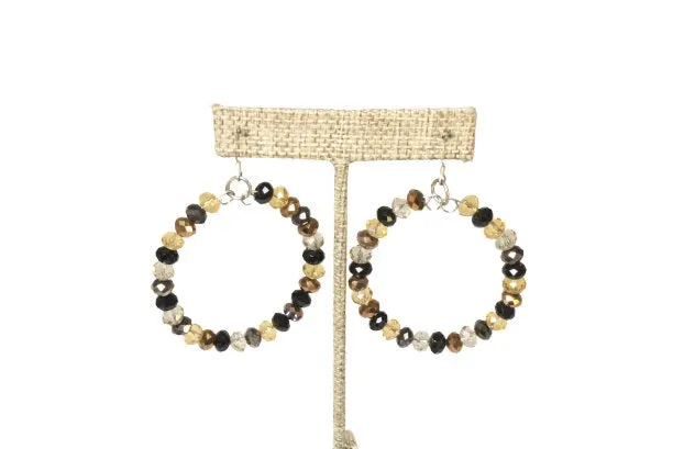 Large Black and Gold Crystal Hoop Earring