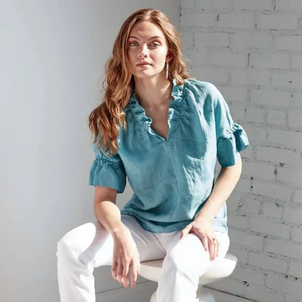 Linen Ruffle Collar Top