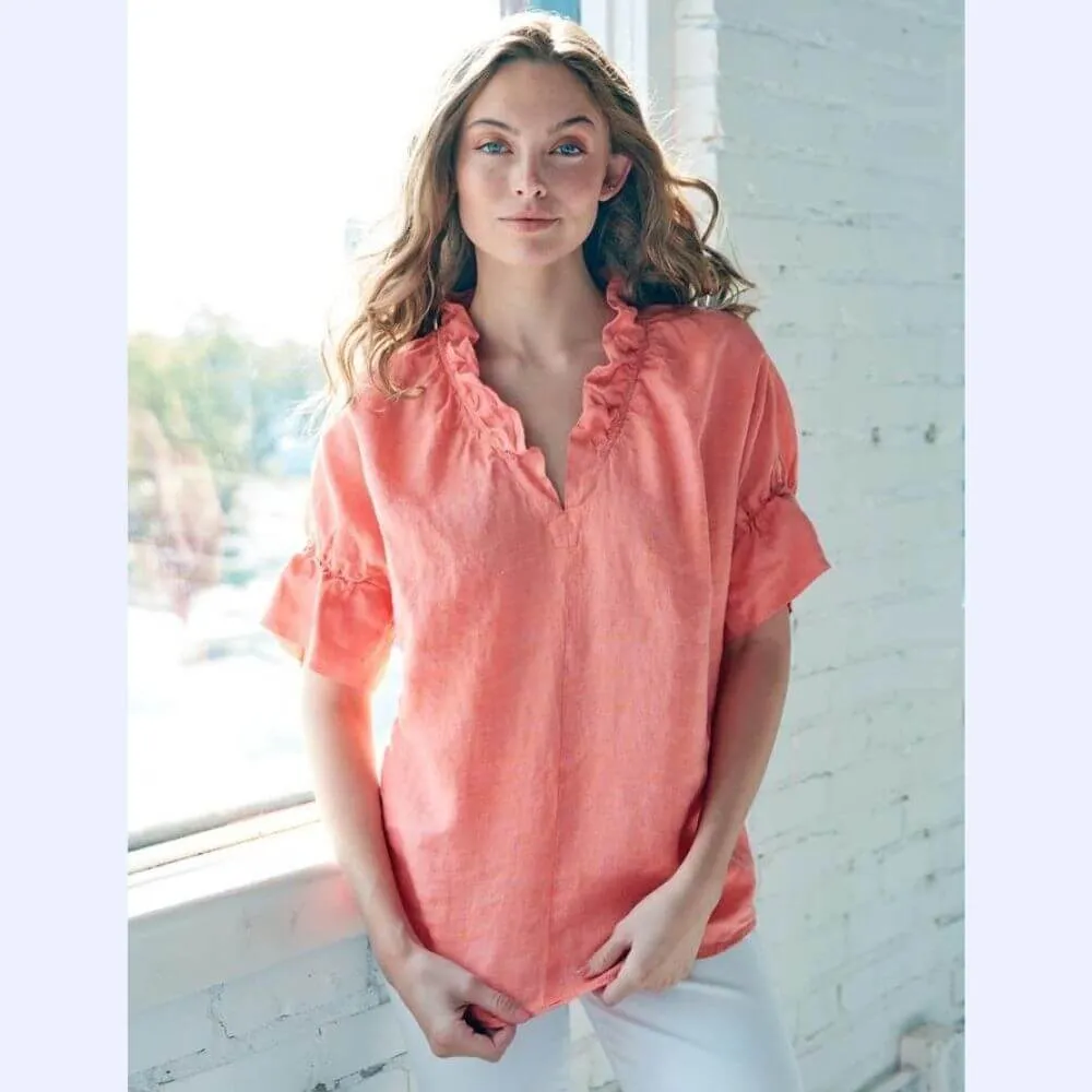 Linen Ruffle Collar Top